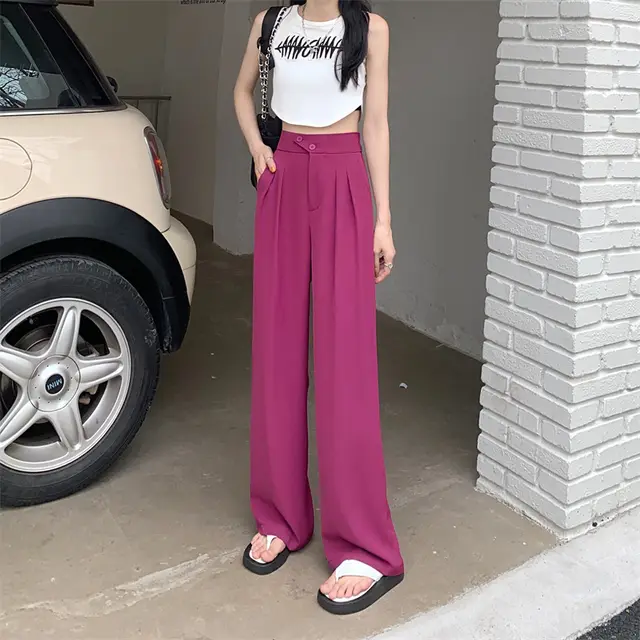 Women's Fashion Drape Loose Straight Pants Pitaya Color - Shop at LoveMi