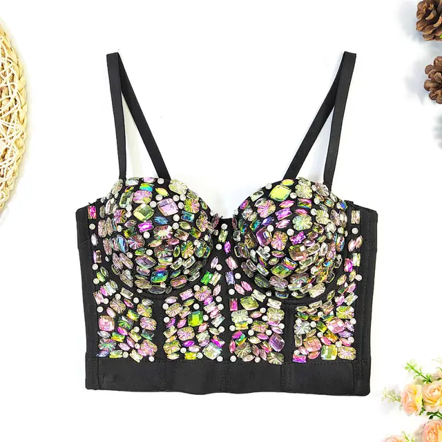 Niche Tube Top Beaded Light Diamond Sling Top Black Sunflower - Shop at LoveMi