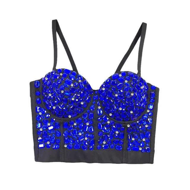 Niche Tube Top Beaded Light Diamond Sling Top Blue On Black Ground - Shop at LoveMi