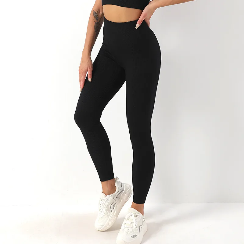 European And American Thread Stretch Peach Hip Fitness Pants Black - Shop at LoveMi