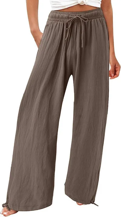 Women's Cotton And Linen Wide leg Beach Pants Casual Pants Brown - Shop at LoveMi