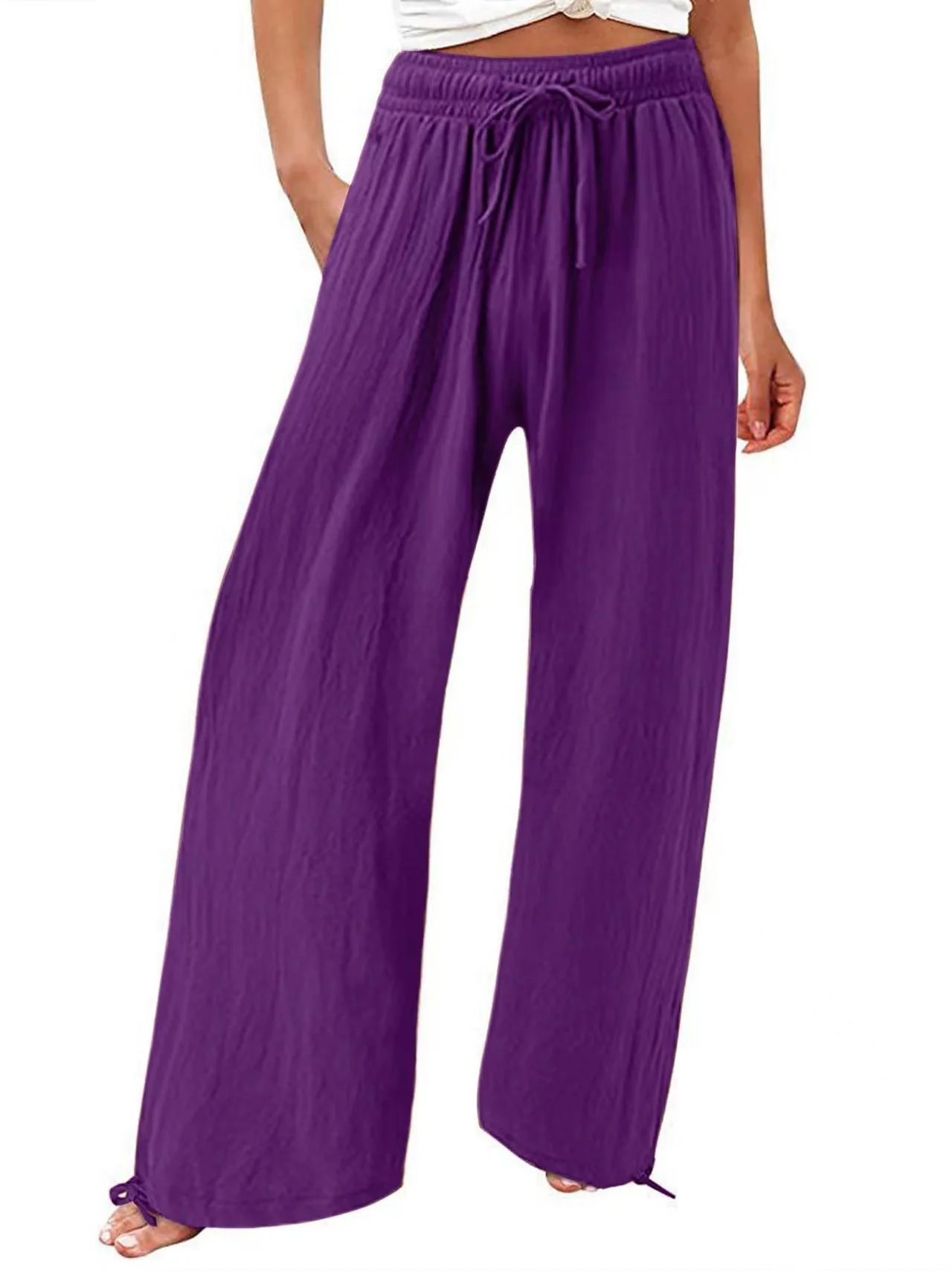 Women's Cotton And Linen Wide-leg Beach Pants Casual Pants - Purple