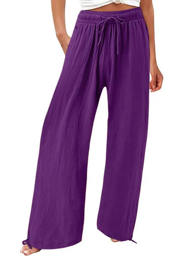 Women's Cotton And Linen Wide leg Beach Pants Casual Pants Purple - Shop at LoveMi