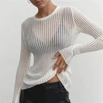 Round Neck Thin Breathable Knitted Wool Top - White