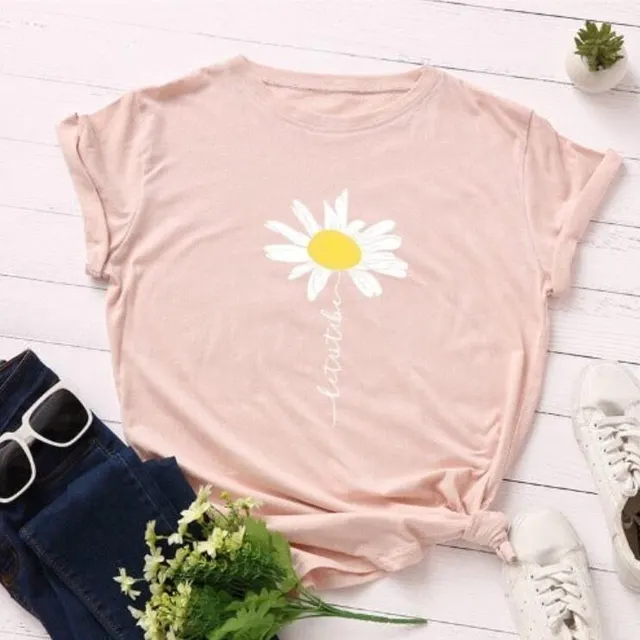 European And American Daisy Print Short sleeved T shirt Digital Printing Pink - Shop at LoveMi