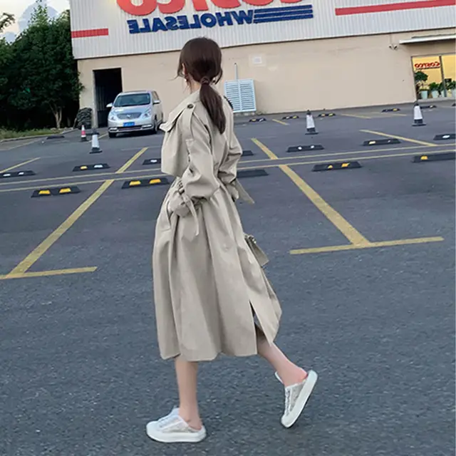 Women Trendy Trench Coat, Double Breasted Coat, Korean Women's Trench Coat, Elegant Oversize Trench Coat, Spring Clothing, Womens Clothing Beige White - Shop at LoveMi