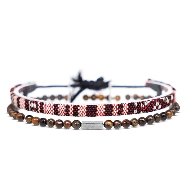 Bohemian Bracelet Suit Cotton And Linen Woven Bracelet Tigereye Red Woven - Shop at LoveMi