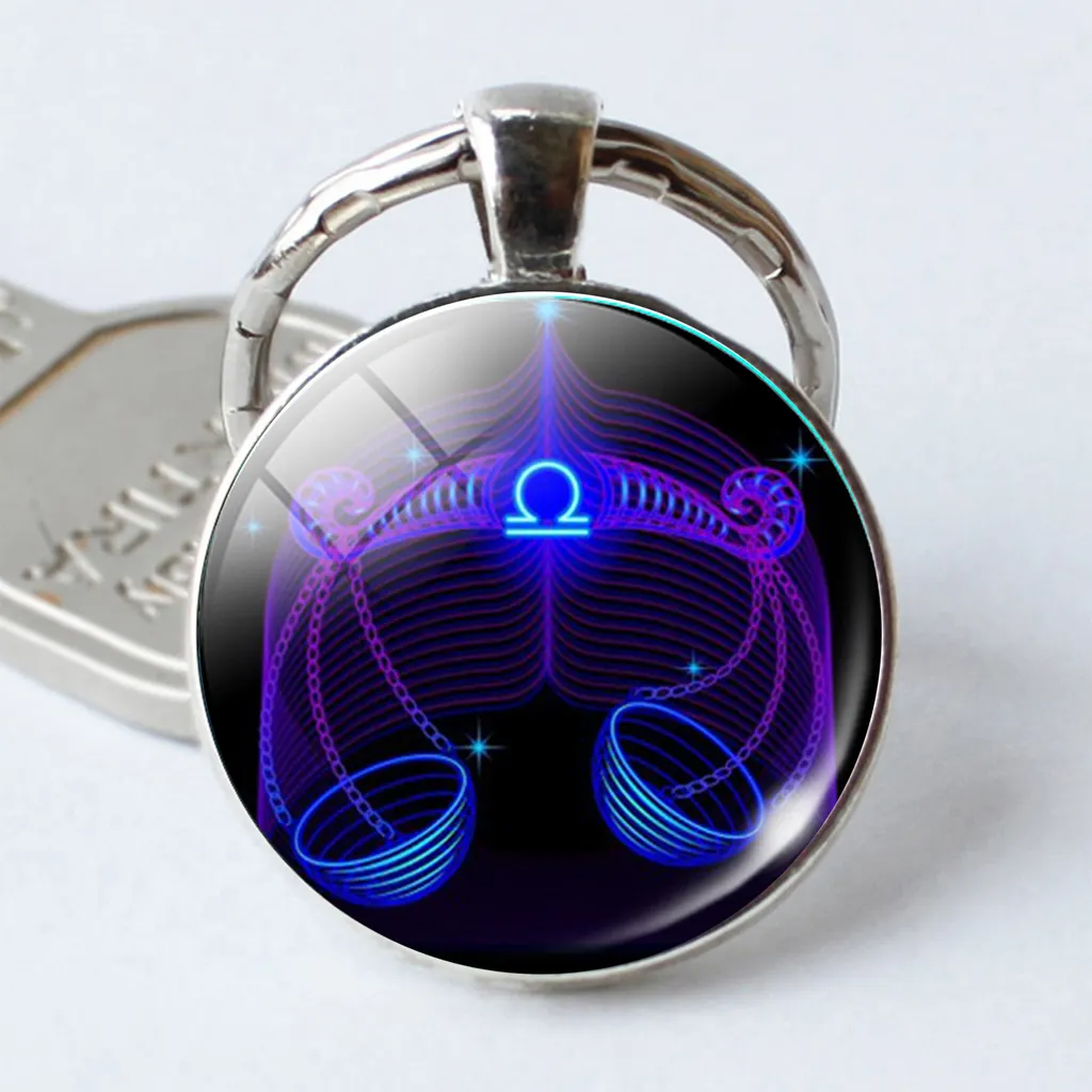 Twelve Constellation Time Stone Metal Keychains - 11 Style