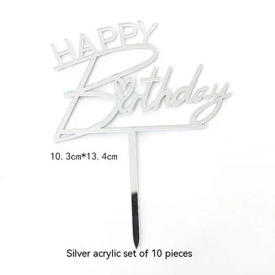 Acrylic Cake Decorative Creative LOVE LOVE Heart Happy Birthday Model 1 Silver - Shop at LoveMi