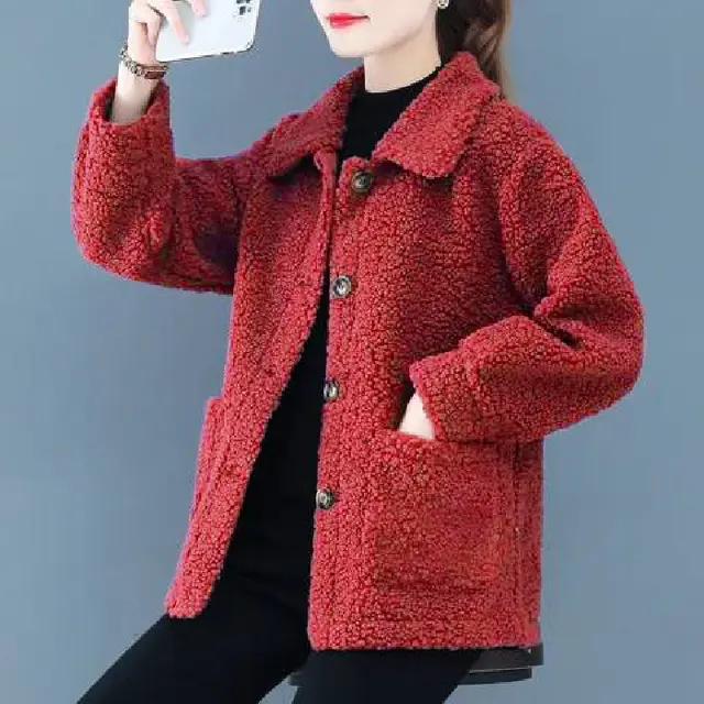 Autumn And Winter Lambswool Women's Short Jacket Bright Red - Shop at LoveMi