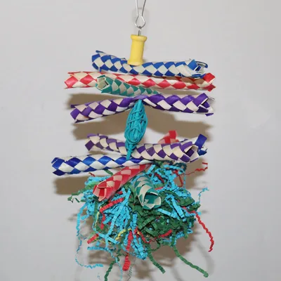 Colorful Shredded Paper And Rattan Weaving Wooden Gnawing Bird Cage Decoration Small Size 14X20Cm - Shop at LoveMi