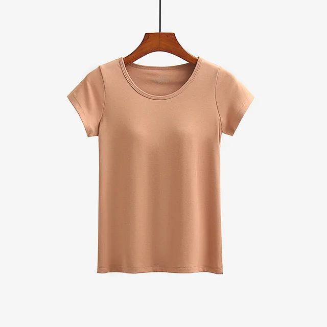 Short sleeved T shirt With Chest Pad Bra Home Wear Orange - Shop at LoveMi