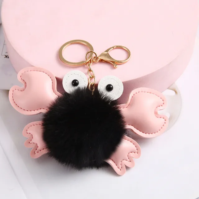 Cartoon Cute Crab Keychain Pendant Pink Black Ball - Shop at LoveMi