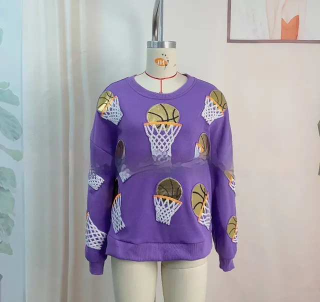 Women's Shooting Sequined Sweater Round Neck Purple - Shop at LoveMi