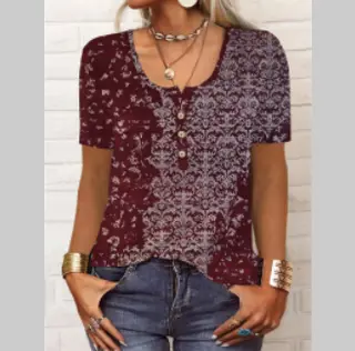 Women's Loose Long-sleeved Floral V-neck Short-sleeved T-shirt Bottoming Shirt - 6Color - View 1