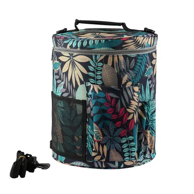 Wool Storage DIY Woven Buggy One Shoulder Printing Bucket Bag Luggage Round Bag Eb018C12 Blue Leaves - Shop at LoveMi