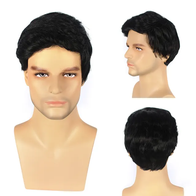 Fashion Men's Middle aged Wig Fluffy Short Curly Hair Black - Shop at LoveMi