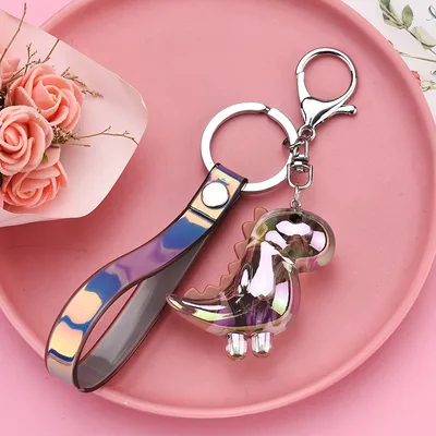 Acrylic Pendant Electroplated Dinosaur Keychain Gray - Shop at LoveMi