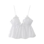 Fashion All-matching Solid Color And V-neck Bow Top - White