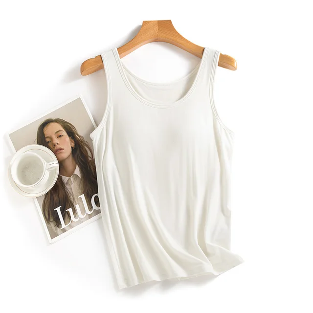 Plus Size Sling Vest With Chest Pad One piece Inner Wear Loose Inner Wear Anti exposure Milky White - Shop at LoveMi