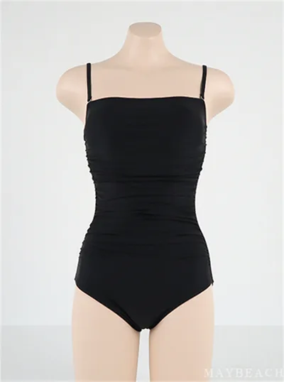 Sling Style Belly Pleated Slim fit Sexy Hot Spring Bathing Suit Black - Shop at LoveMi