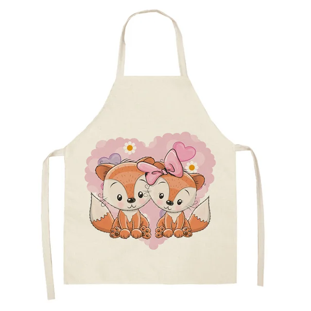 Kawaii Rainbow Fox Printed Cotton Linen Kitchen Apron Style 22 - Shop at LoveMi