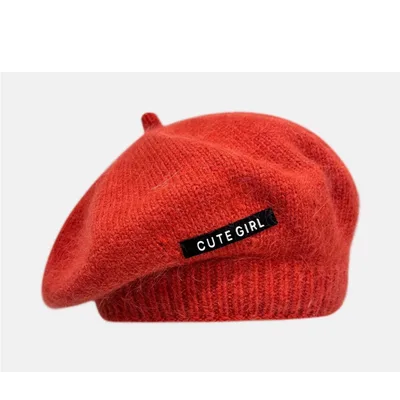 Rabbit Fur Beret Women's Autumn And Winter Orange Red - Shop at LoveMi