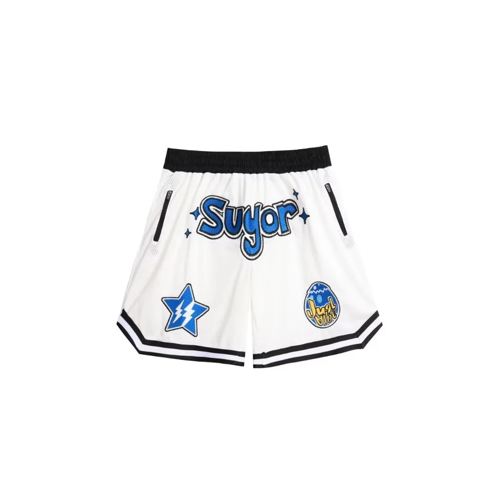 American Embroidered Mesh Basketball Shorts - White