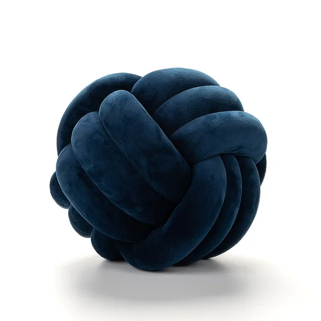 Nordic Fur Ball Pillow Three strand Rope Knotted Hand woven Velvet Cushion Knot Window Cushion Navy Blue - Shop at LoveMi