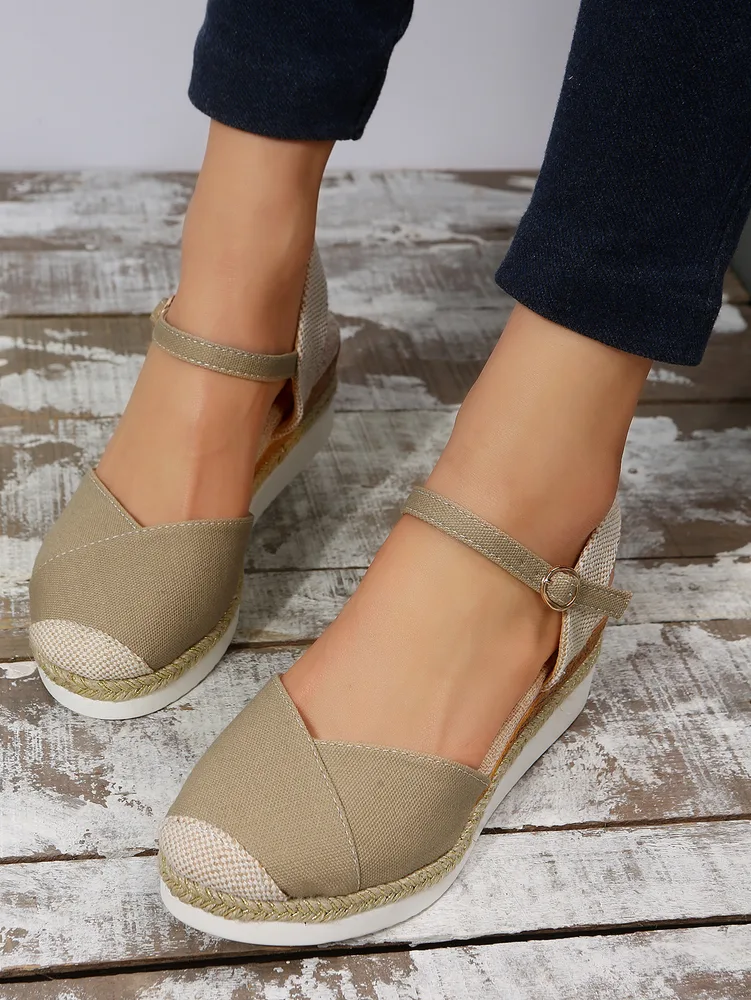 Women's Fashion Casual Wedge Closed Toe Outer Buckle Sandals Beige - Shop at LoveMi