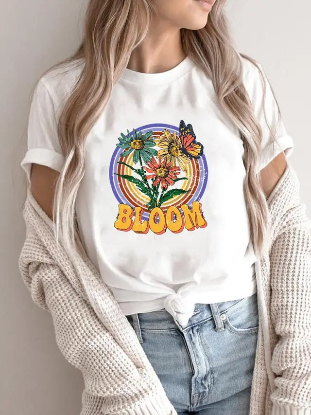 Cute Women's Flower Print Short sleeved T shirt Aqp33225 - Shop at LoveMi