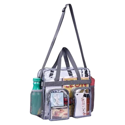 Outdoor Portable Multiple External Pockets PVC Transparent Handbag Gray - Shop at LoveMi