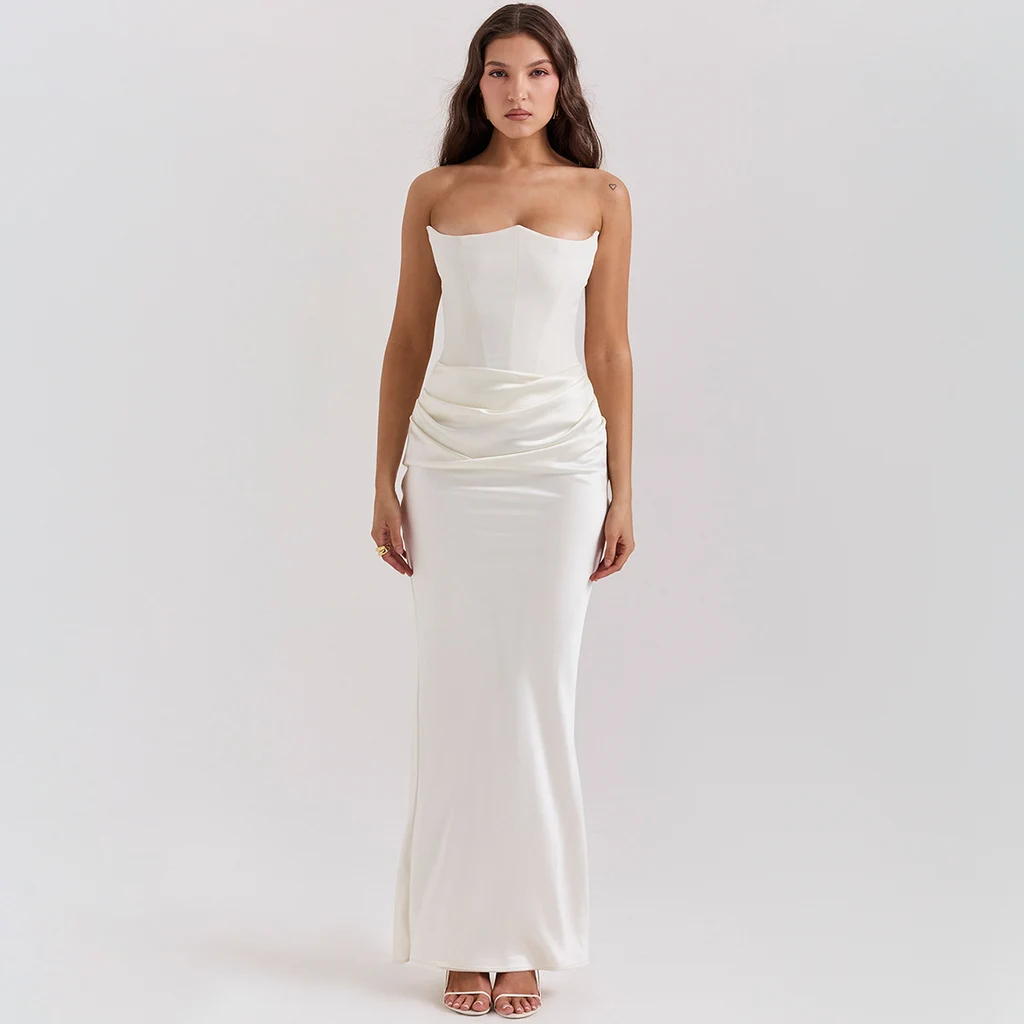 Slim Tube Top Long Dress Sexy Fashion Bandeau Backless Party Evening Dresses For Women Clothing - Ivory White - View 1