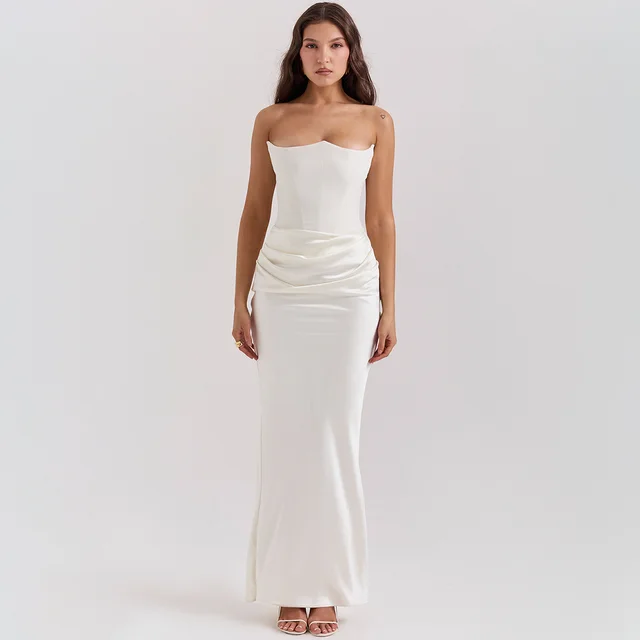 Slim Tube Top Long Dress Sexy Fashion Bandeau Backless Party Evening Dresses For Women Clothing Ivory White - Shop at LoveMi