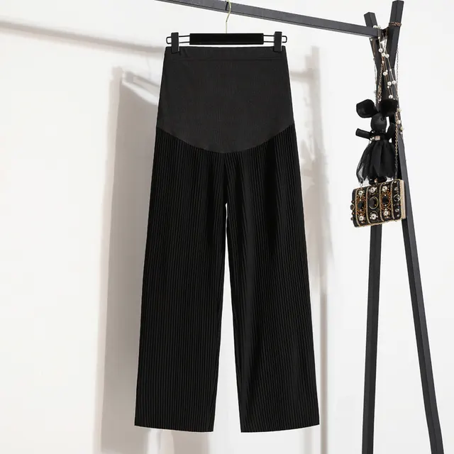 Women's Fashion Casual Pleated Ice Silk Maternity Pants Black - Shop at LoveMi