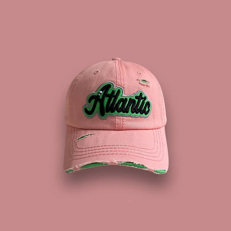 Washed Denim With Hole Baseball Cap Female Summer Korean Style Pink - Shop at LoveMi