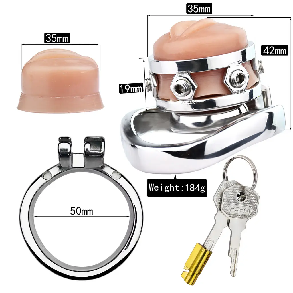 Chastity Lock With Silicone Simulation Female Head Lock Detachable - 50Mm Arc Ring