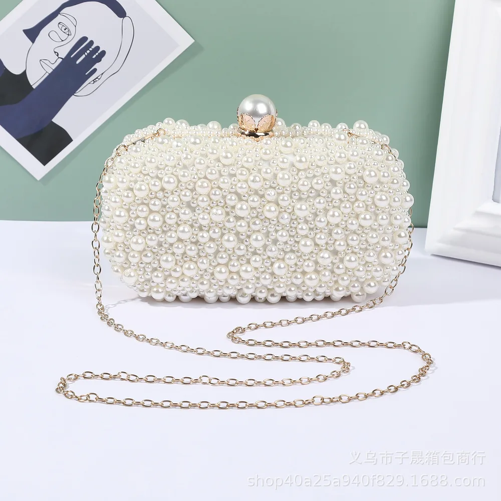 Women's Pearl Dinner Bag Soft Surface Lock Clutch Beige - Shop at LoveMi
