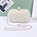 Women's Pearl Dinner Bag Soft Surface Lock Clutch - Beige
