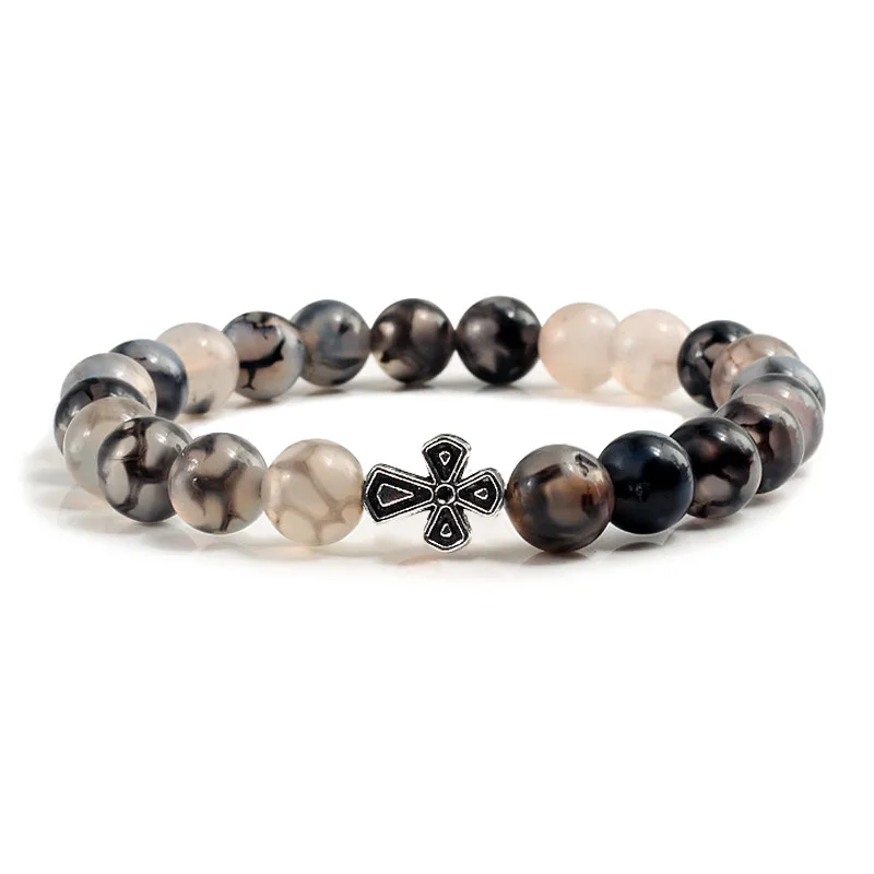 Alloy Stretch Bead String Black Dragon Bracelet Cross Silver - Shop at LoveMi