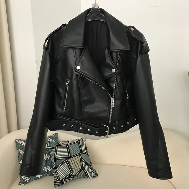 Spring And Autumn Women's Two color Washed Leather Worn Motorcycle European And American Style Jacket Leather Coat Coat Black - Shop at LoveMi