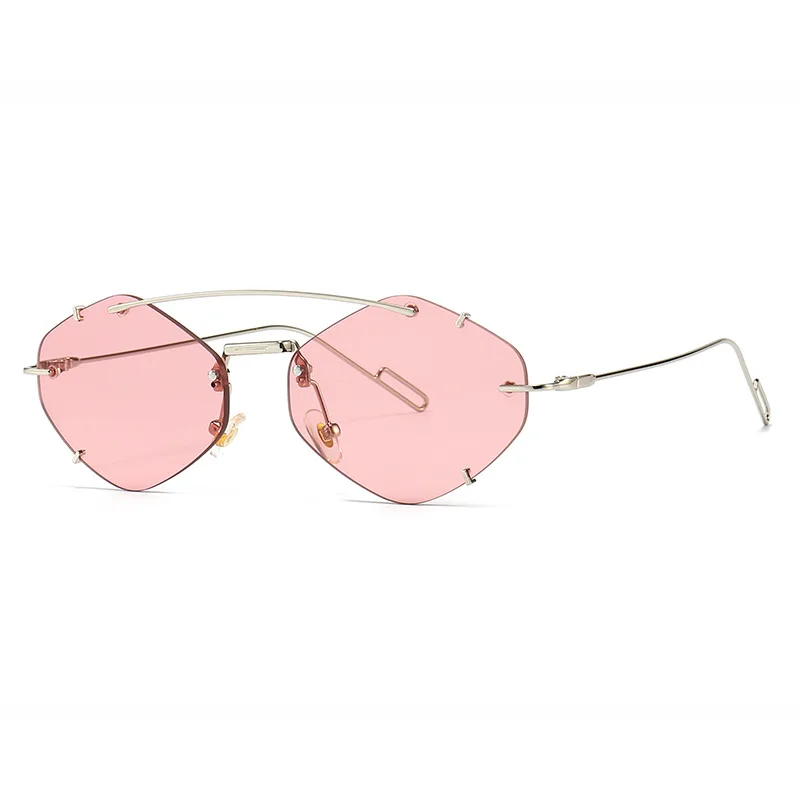 Metal Frameless Sun Glasses Women - Pink
