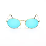 Small Oval Frame Retro Sunglasses - Gold Frame Ice Blue