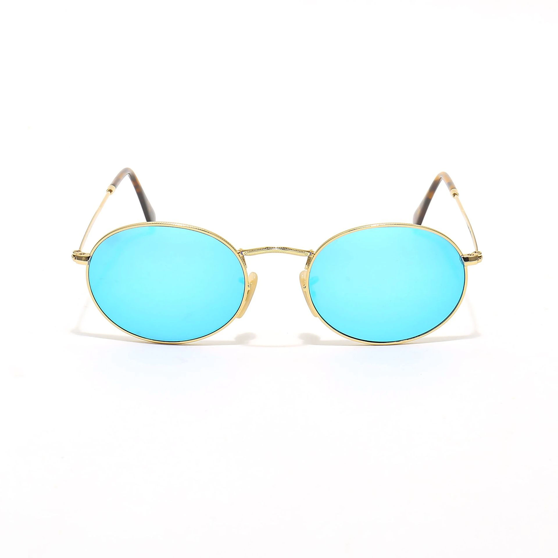 Small Oval Frame Retro Sunglasses - Gold Frame Ice Blue