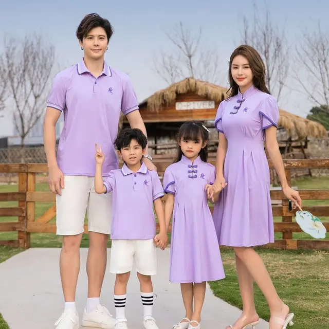 Hanfu Parent child Clothing Short Sleeve Dress Suit Purple - Shop at LoveMi