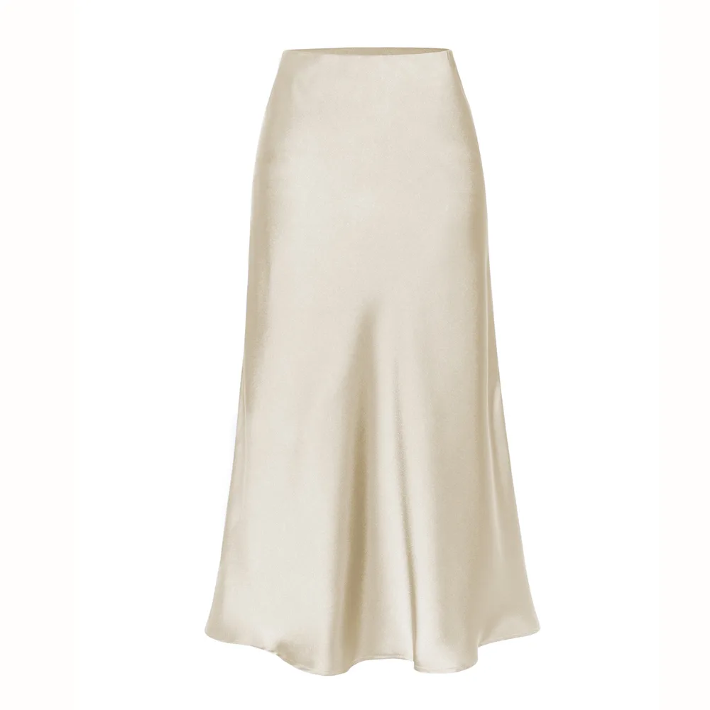 Women's Skirt Elastic High Waist Slit Beige - Shop at LoveMi