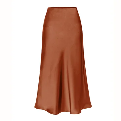 Women's Skirt Elastic High Waist Slit Brown - Shop at LoveMi