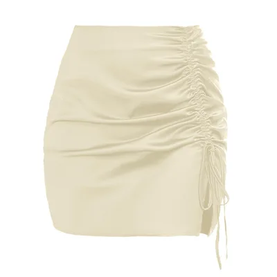 Pleating High Waist Zip Skirt For Women Beige - Shop at LoveMi