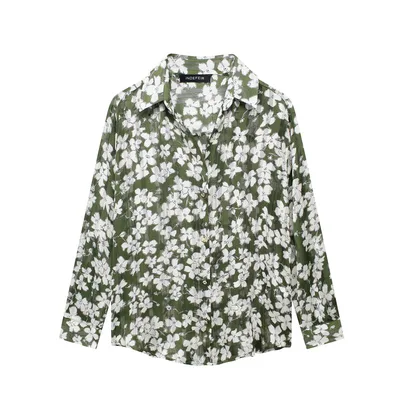 Temperament Leisure Flower Print Loose Casual Shirt Picture Color M - Shop at LoveMi