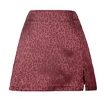 Women's Leopard Print High Waist Slit Short Skirt Jacquard - Wine Red
